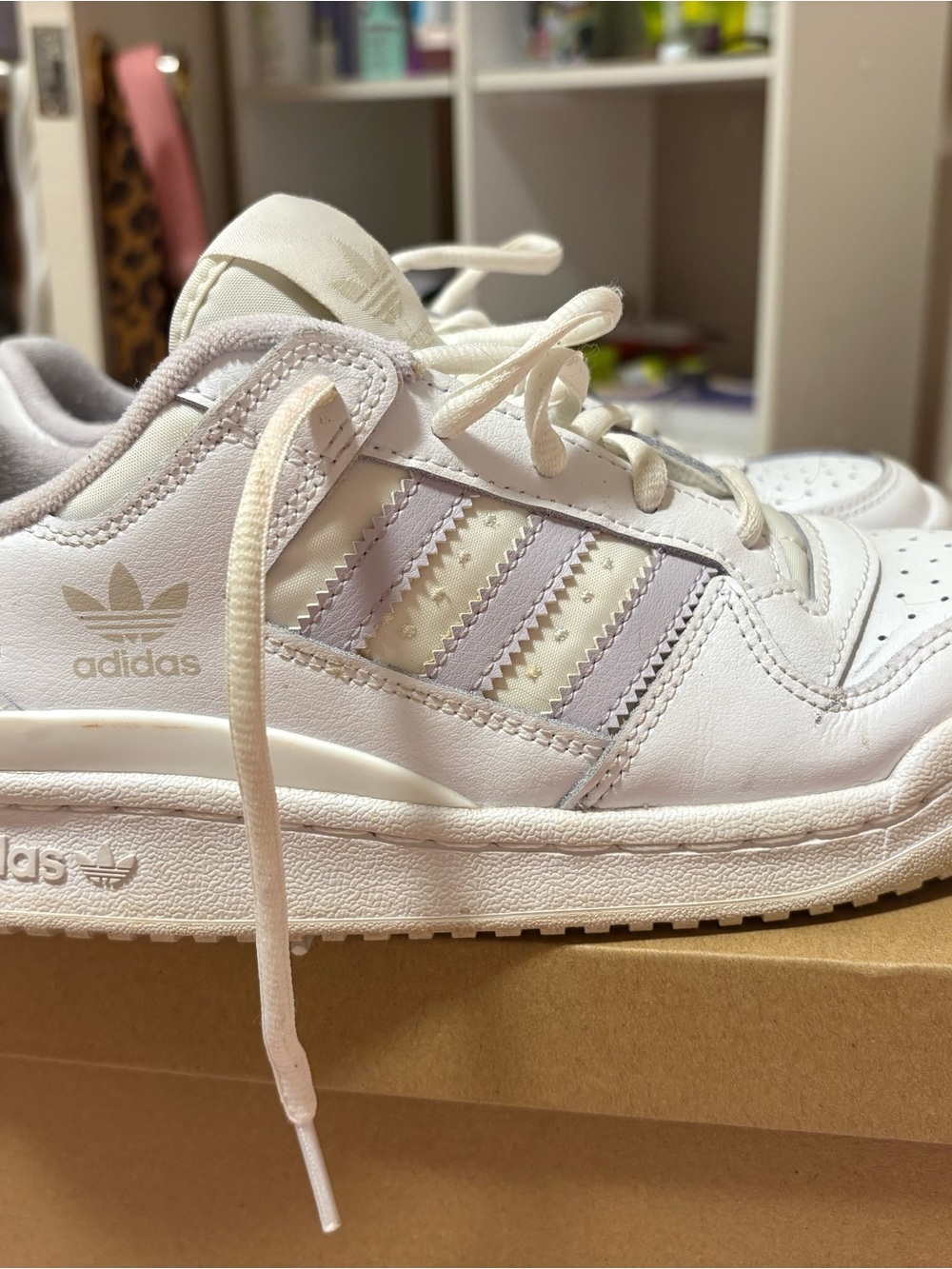 adidas White Low-Top Sneakers with Subtle Light Purple Accents